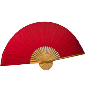 Vintage Asian Bamboo Folding Fan Span Solid Red 60" Span 35" Length